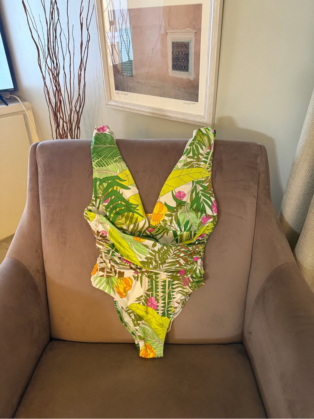 Trina Turk Tropical Print One-Piece Swimsuit in Green & Yellow & Pink